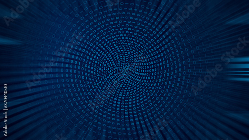 Binary code background. Blue tunnel from zero and one digits. Data transfer concept.