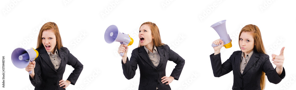 Woman with loudspeaker isolated on the white Woman with loudspeaker isolated on the white