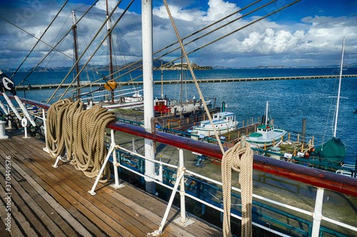 Standing rigging of square rigged ship Balcutha photo