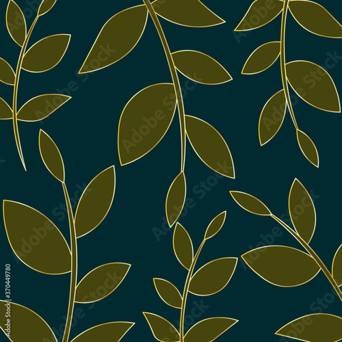 Abstract green leaves pattern on dark blue background, vector illustration.