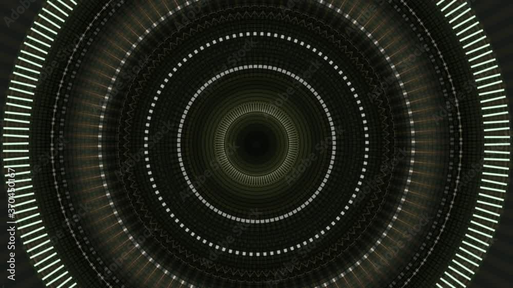 Abstract moving flashing large rings on black background, seamless loop. Animation. Pulsating circles widening, changing colors and blinking.