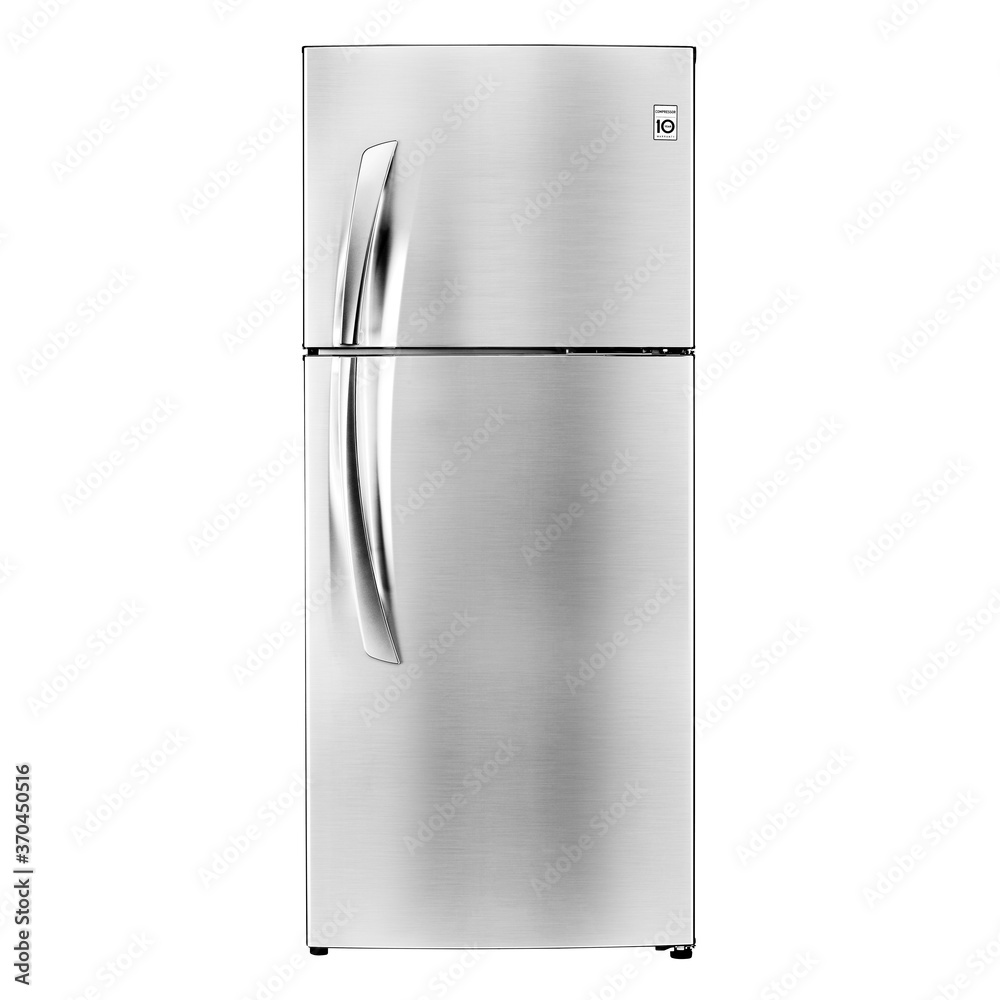 Fridge Freezer Isolated on a White Background. Front View of Smart