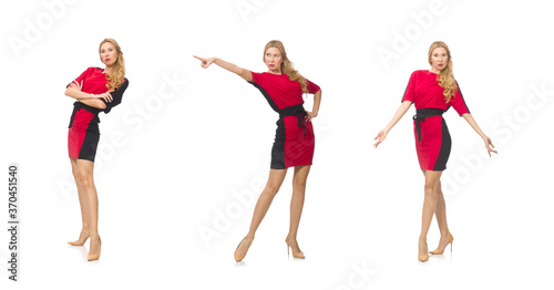 Beautiful lady in red black dress isolated on white