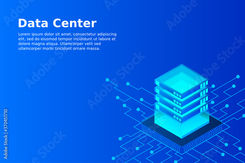 Mainframe, powered server, high technology concept, data center, cloud data storage isometric vector illustration ultraviolet background