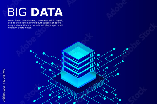 Mainframe, powered server, high technology concept, data center, cloud data storage isometric vector illustration ultraviolet background