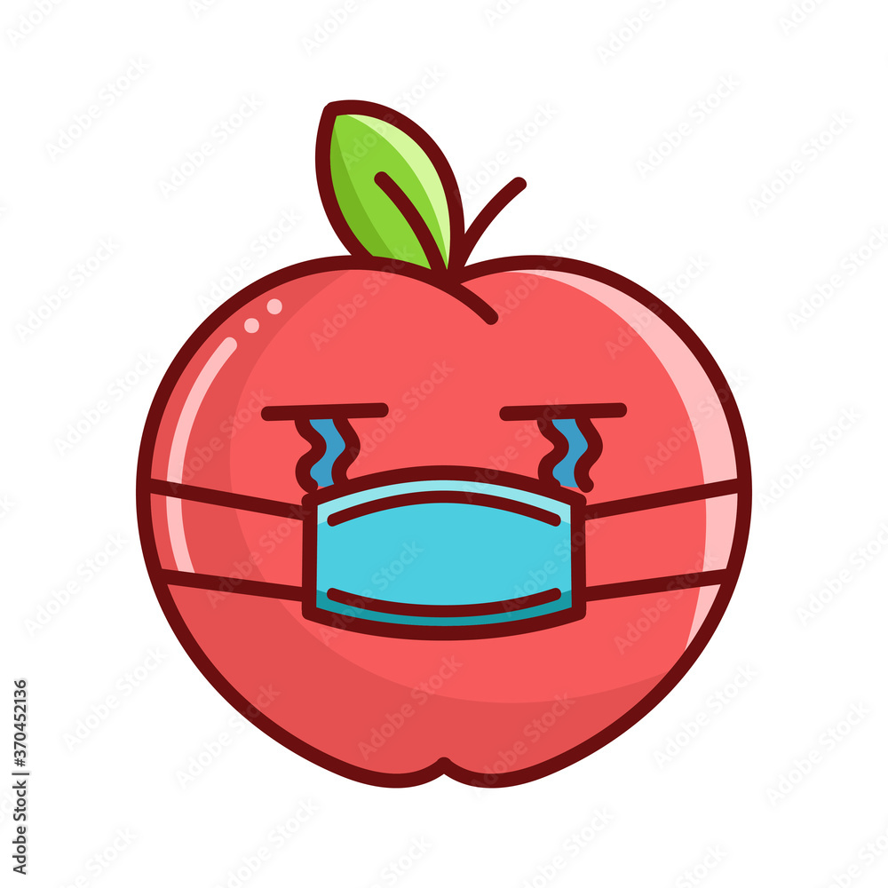 kawaii apple wearing mask cartoon illustration kawaii apple wearing mask cartoon illustration