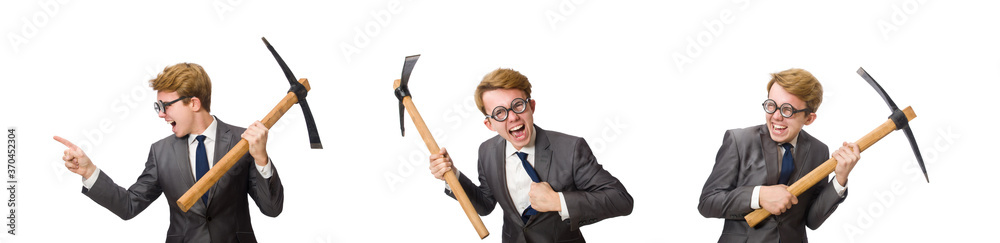 Young businessman with weapon isolated on white Young businessman with weapon isolated on white