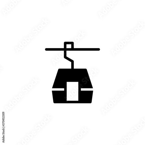 Cable car icon in black flat glyph, filled style isolated on white background