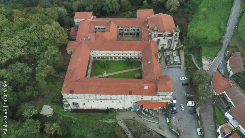 Monastery of Santo Estevo. Ribas de Sil. Galicia,Spain. Aerial Drone Footage Monastery of Santo Estevo. Ribas de Sil. Galicia,Spain. Aerial Drone Footage