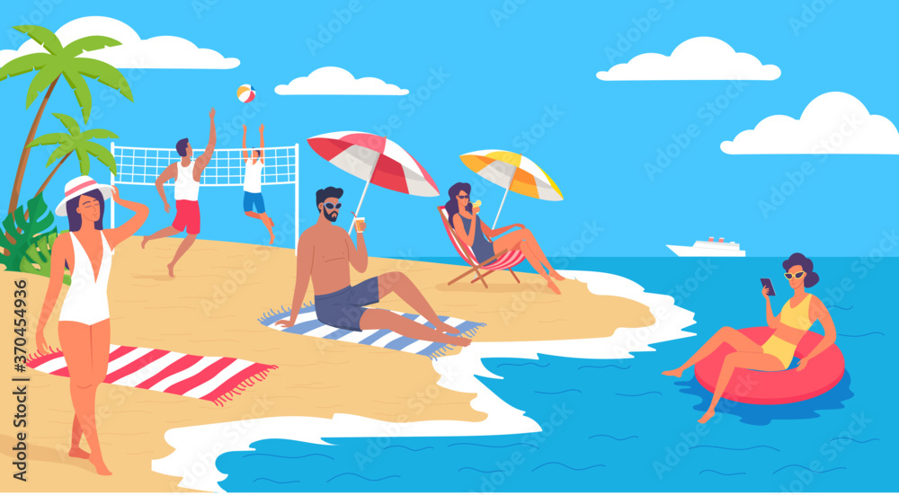 People resting on the tropical beach vector illustration Stock Vector ...