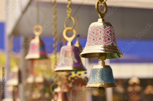 Decorative metallic bells for christmas tree decoration.