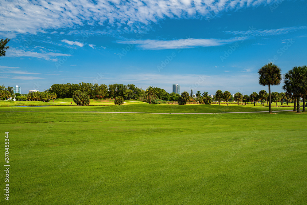 Green field. Golf courses in the USA. Artificial grass. Green coating on golf courses. Green field. Golf courses in the USA. Artificial grass. Green coating on golf courses.
