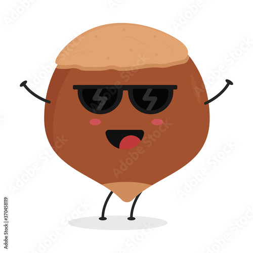 Cute flat cartoon hazelnut illustration. Vector illustration of cute hazelnut with a smiling expression.