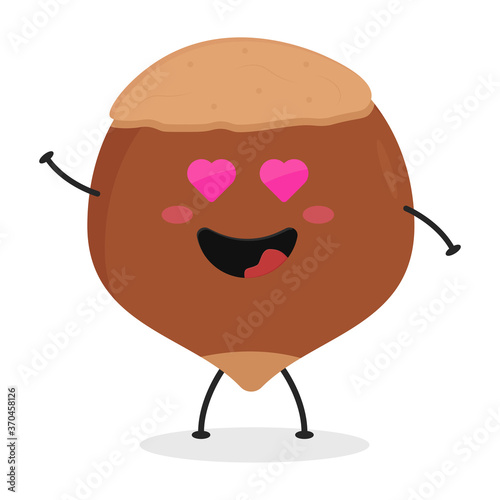 Cute flat cartoon hazelnut illustration. Vector illustration of cute hazelnut with a smiling expression.
