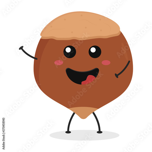 Cute flat cartoon hazelnut illustration. Vector illustration of cute hazelnut with a smiling expression.