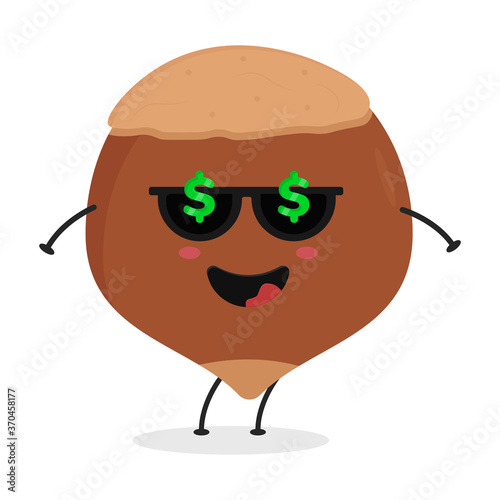 Cute flat cartoon hazelnut illustration. Vector illustration of cute hazelnut with a smiling expression.