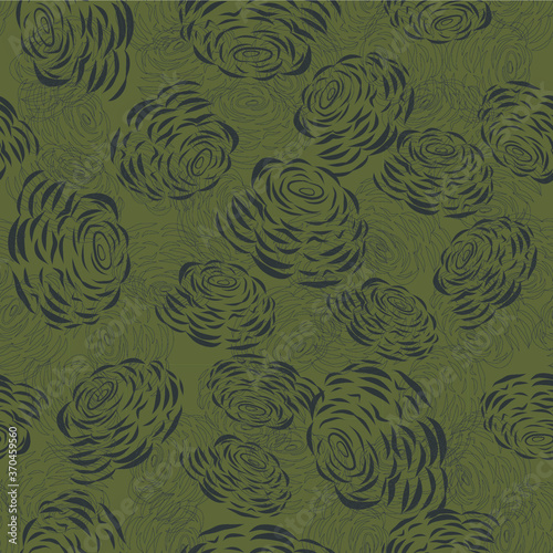 Roses With Olive Green Background Floral Pattern Seamless Vector Illustrator. Great for fabrics, textiles, wallpapers, backgrounds, 