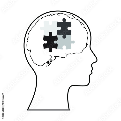 Man and thinking of jigsaw, Vector illustration