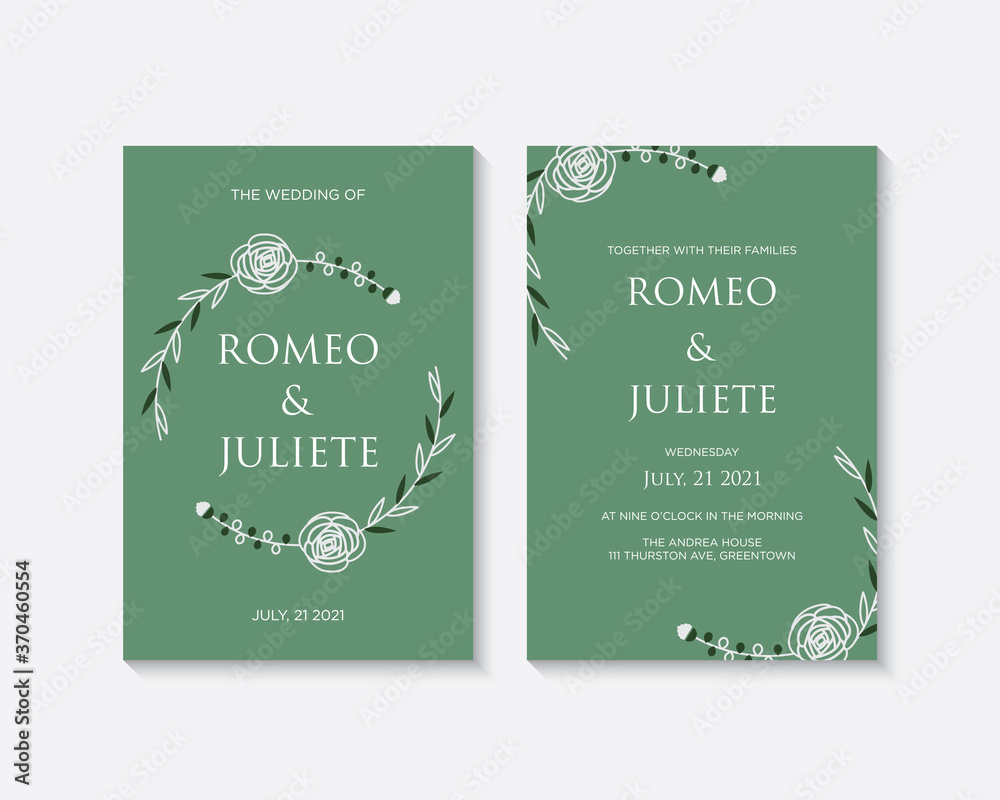 Elegant wedding invitation card template with floral decoration vector