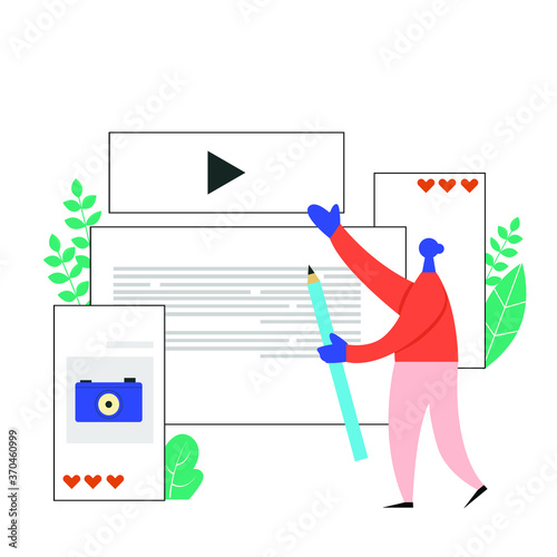 Blogger creating content vector business illustration in modern, colorful style