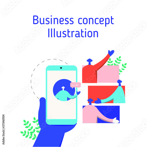 People talking online, Online conference business vector illustration concept in modern trendy style 