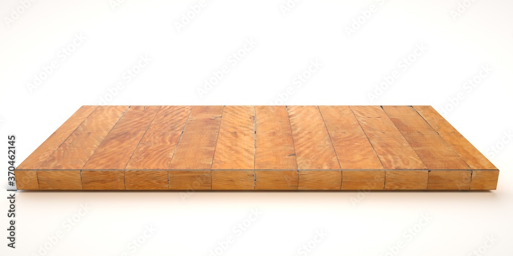 E3d illustration mpty wood table on isolate white background and display montage E3d illustration mpty wood table on isolate white background and display montage