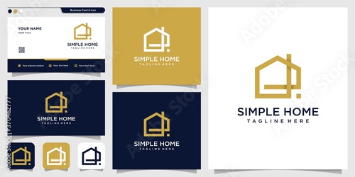 Simple home logo with modern concept and business card design template, house, estate, building, simple, Premium Vector