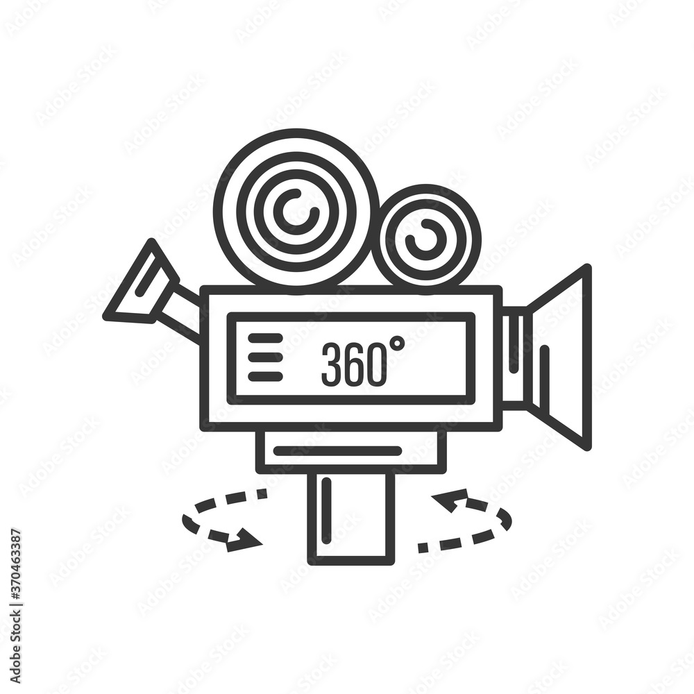 icon of camera 360 degrees, virtual tour line detailed icon of camera 360 degrees, virtual tour line detailed