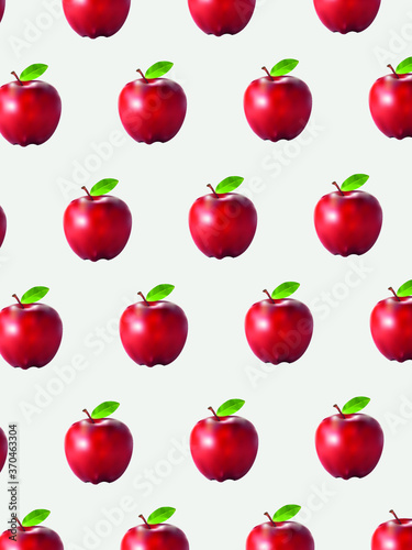 Realistic apple with leaf vector pattern background