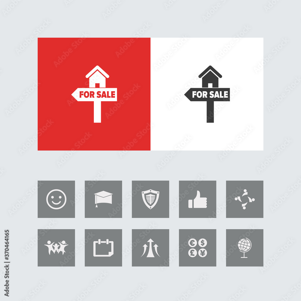Creative House For Sale Icon with Bonus Icons. Creative House For Sale Icon with Bonus Icons.