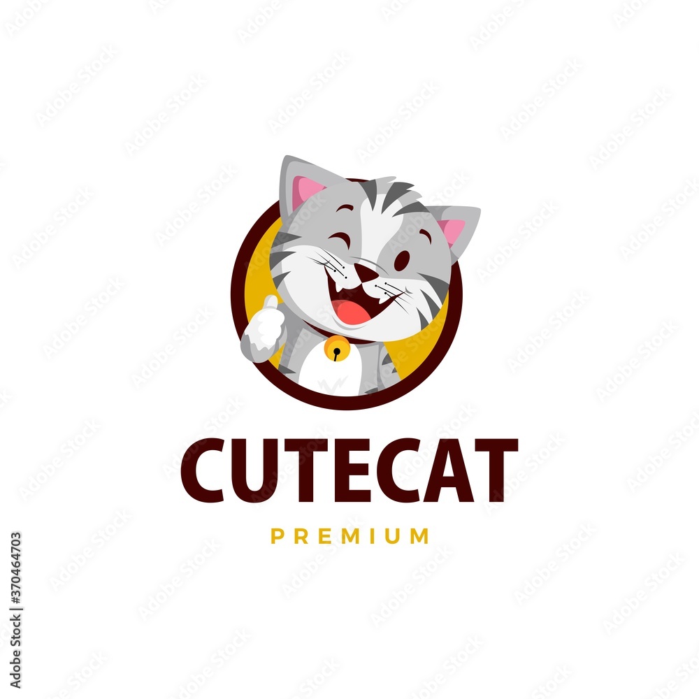 cat thumb up mascot character logo vector icon illustration
