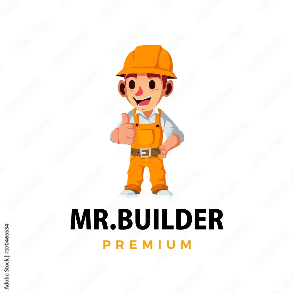construction builder thumb up mascot character logo vector icon illustration