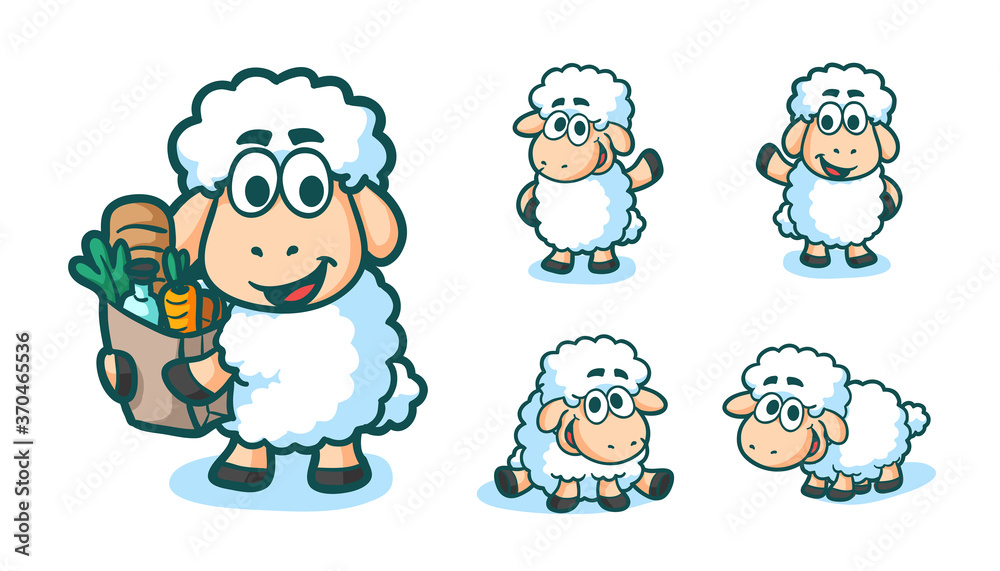 Vector Illustration funny Sheep Mascot Character hand drawn cartoon coloring style Vector Illustration funny Sheep Mascot Character hand drawn cartoon coloring style