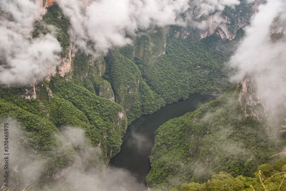 Dramatic scenic aerial view of Sumidero Canyon National Park deep natural canyon
