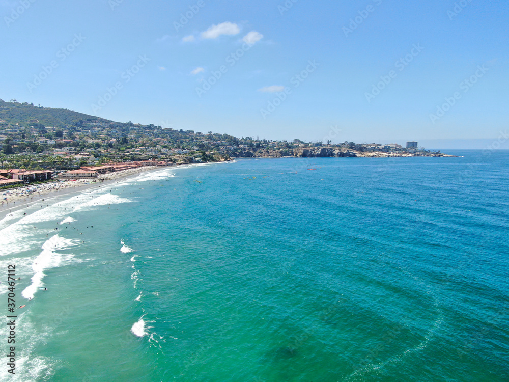 Aerial view of La Jolla bay, San Diego, California, USA. Pacific ocean and tourist destination