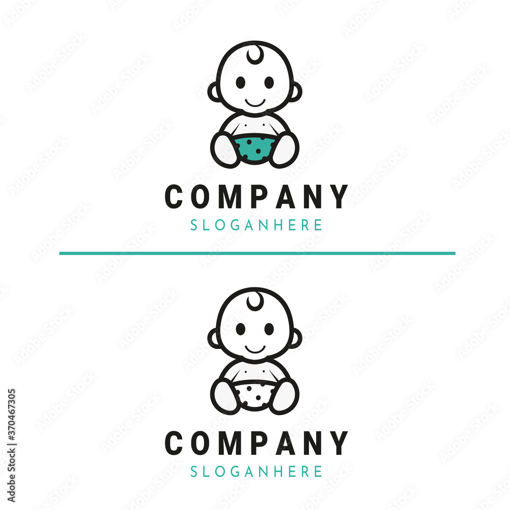 Simple Line Art Smile Little Baby Logo Design Vector Simple Line Art Smile Little Baby Logo Design Vector