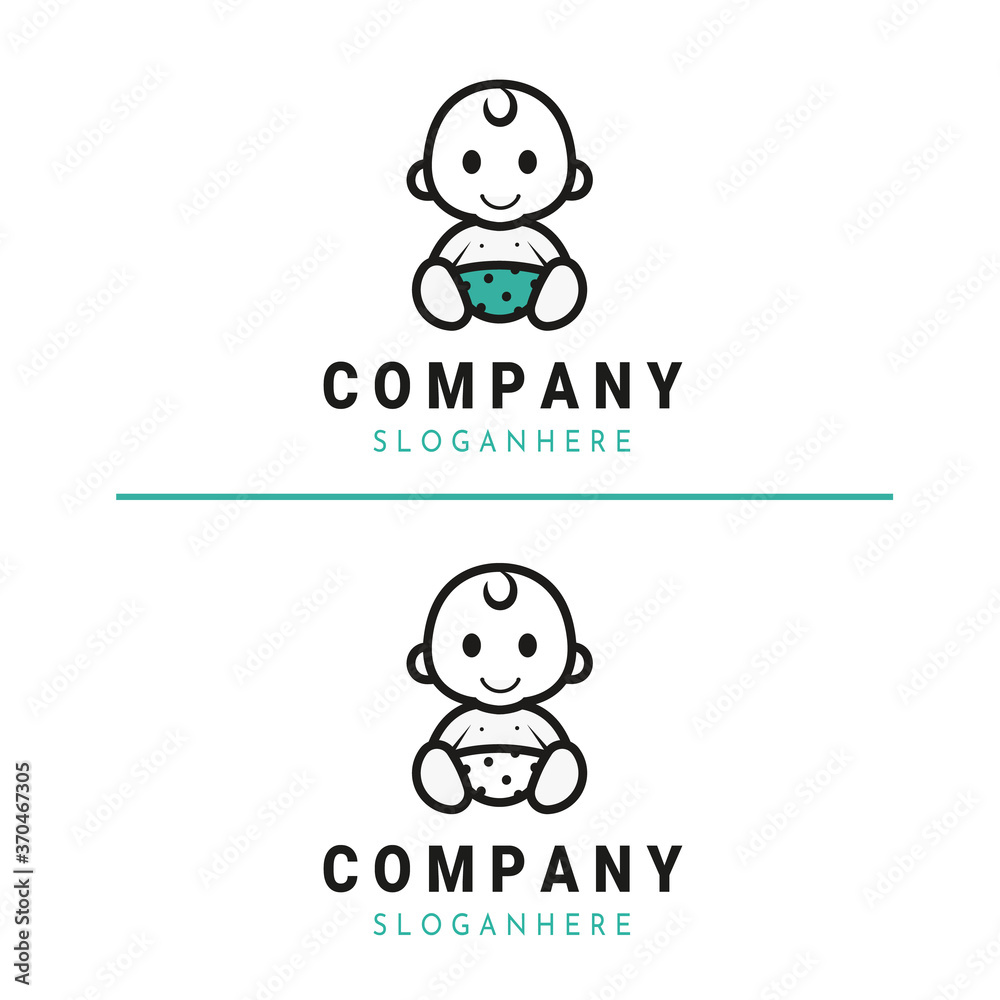 Simple Line Art Smile Little Baby Logo Design Vector 