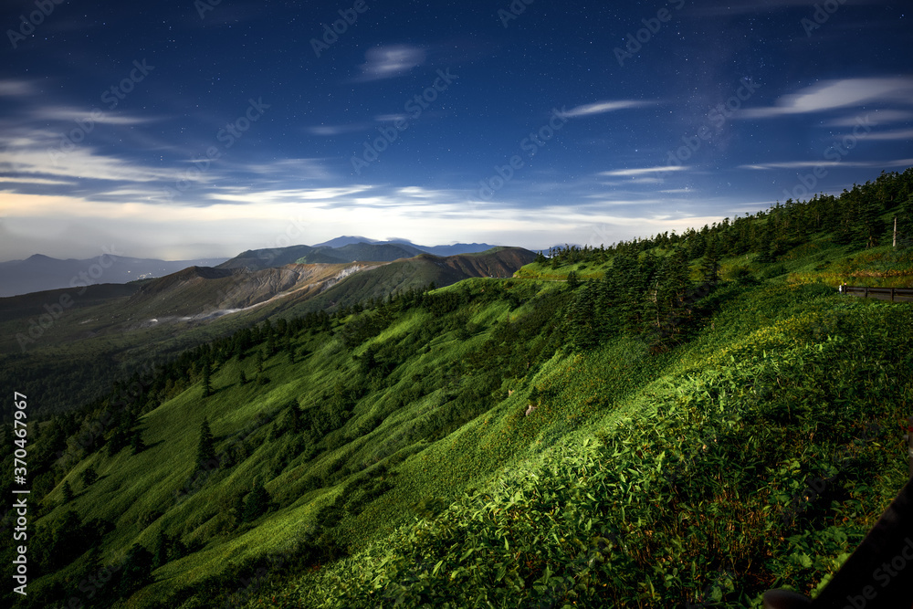 月光に照らされる白根山