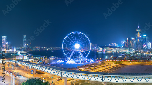 Canvas Print Ferris Wheel in Hong Kong city at night