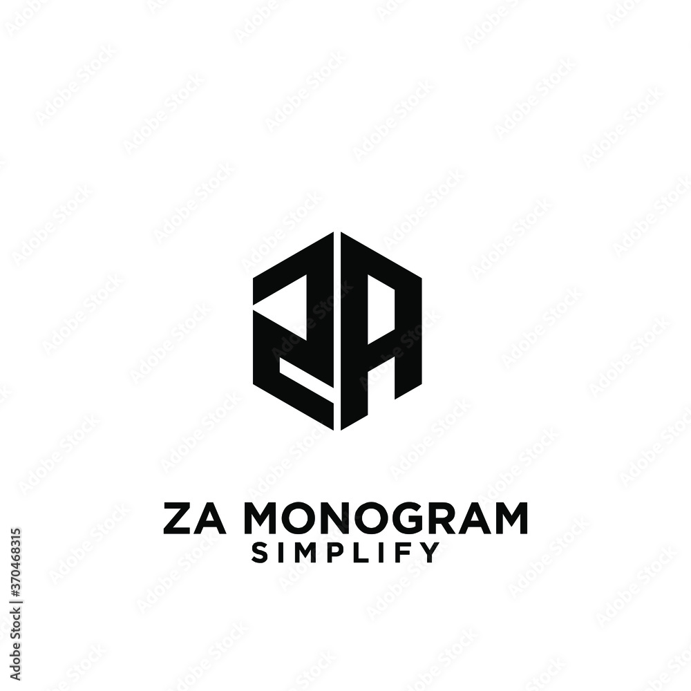 za, 2a initial monogram hexagon letter black logo design with white background za, 2a initial monogram hexagon letter black logo design with white background