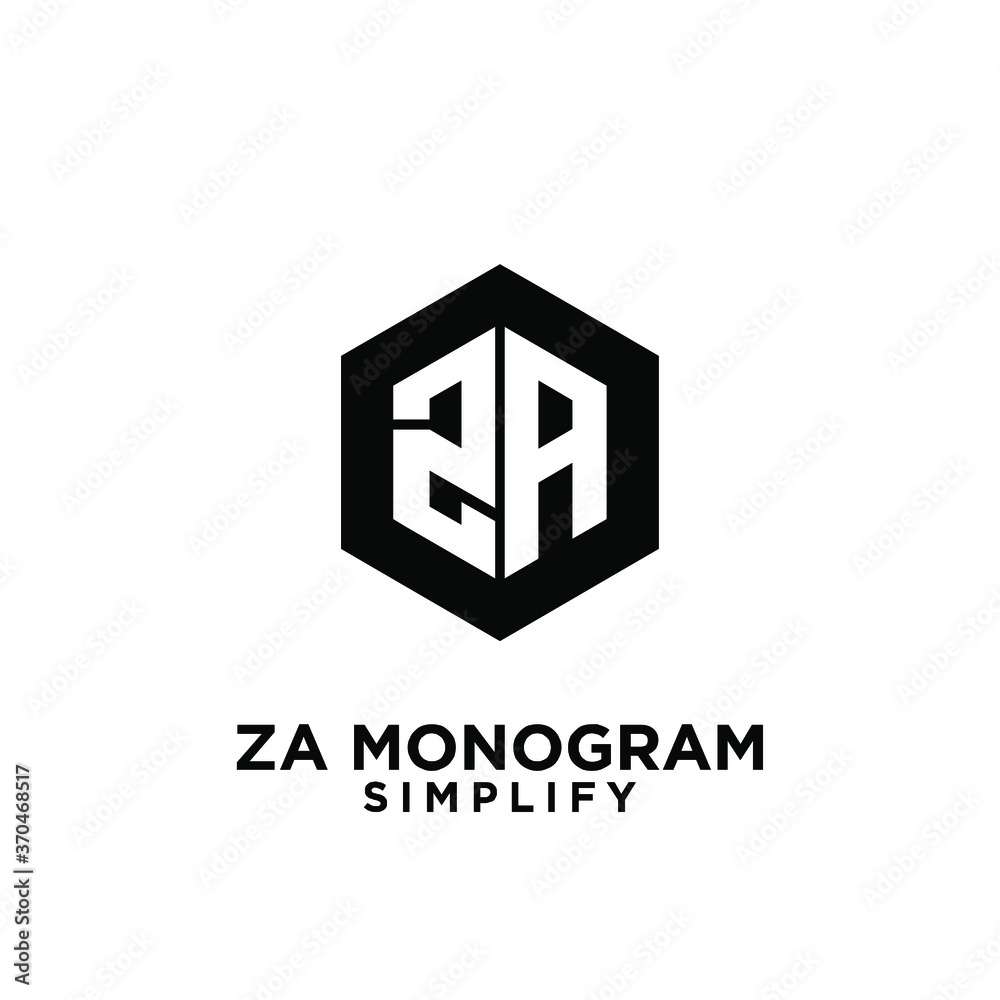 za, 2a initial monogram hexagon letter black logo design with white background za, 2a initial monogram hexagon letter black logo design with white background