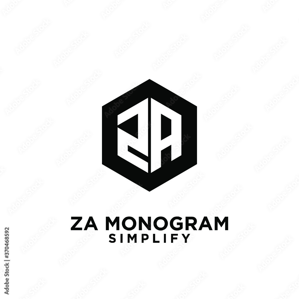 za, 2a initial monogram hexagon letter black logo design with white background za, 2a initial monogram hexagon letter black logo design with white background