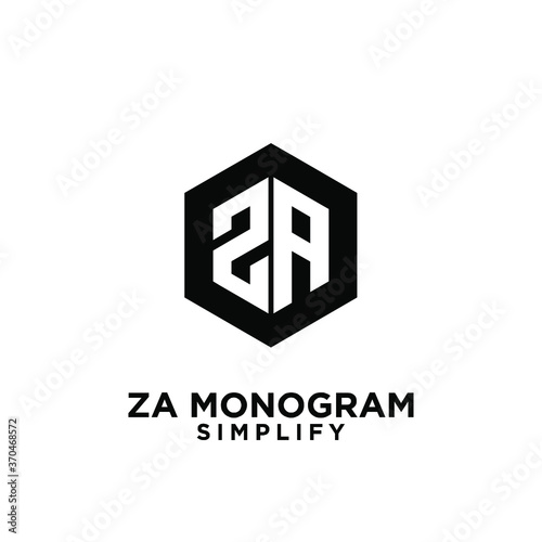 za, 2a initial monogram hexagon letter black logo design with white background photo