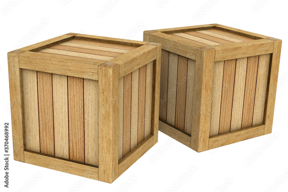 3d image two wooden boxes isolated 3d image two wooden boxes isolated