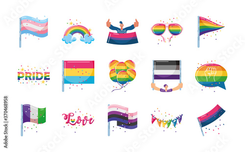set of icons with LGBTQ community symbols in white background
