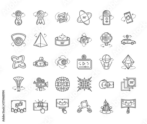 set of icons camera 360 degrees