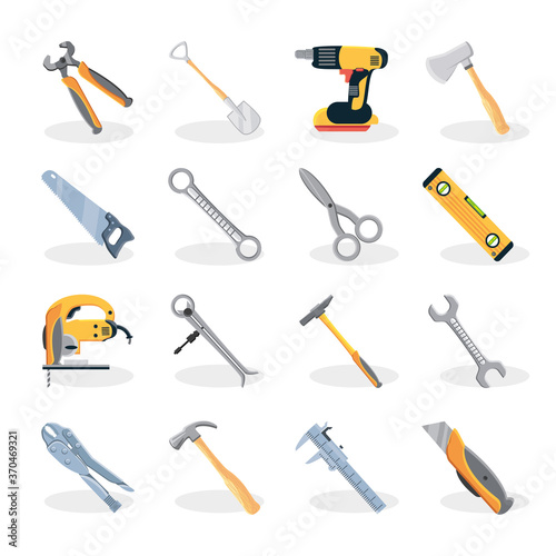 set of icons with construction tools