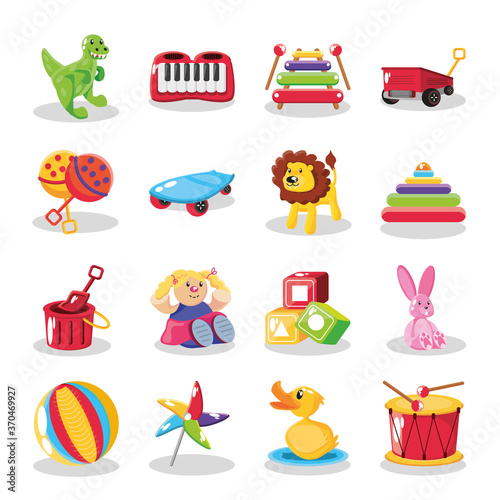 set of icons cute kids toys
