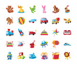 set of icons cute kids toys on white background