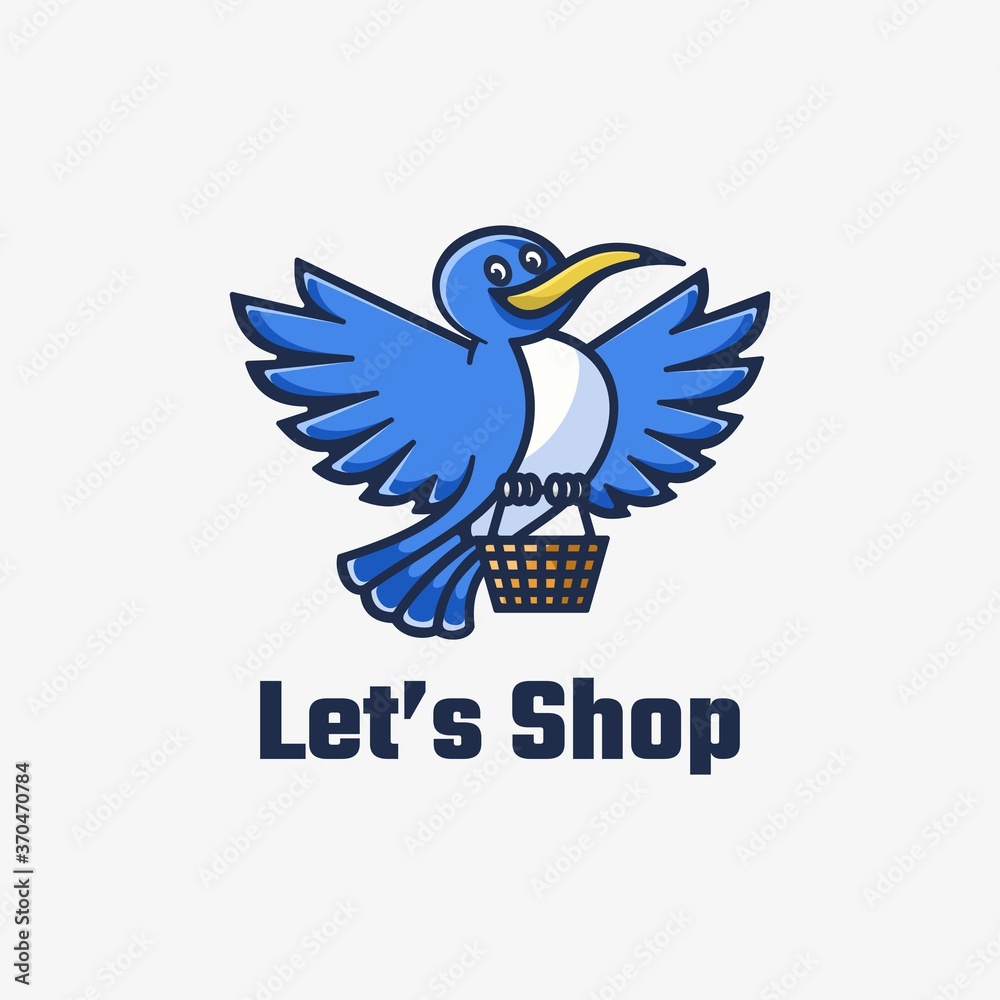 Fototapeta premium Vector Logo Illustration Let's Shop Simple Mascot Style.